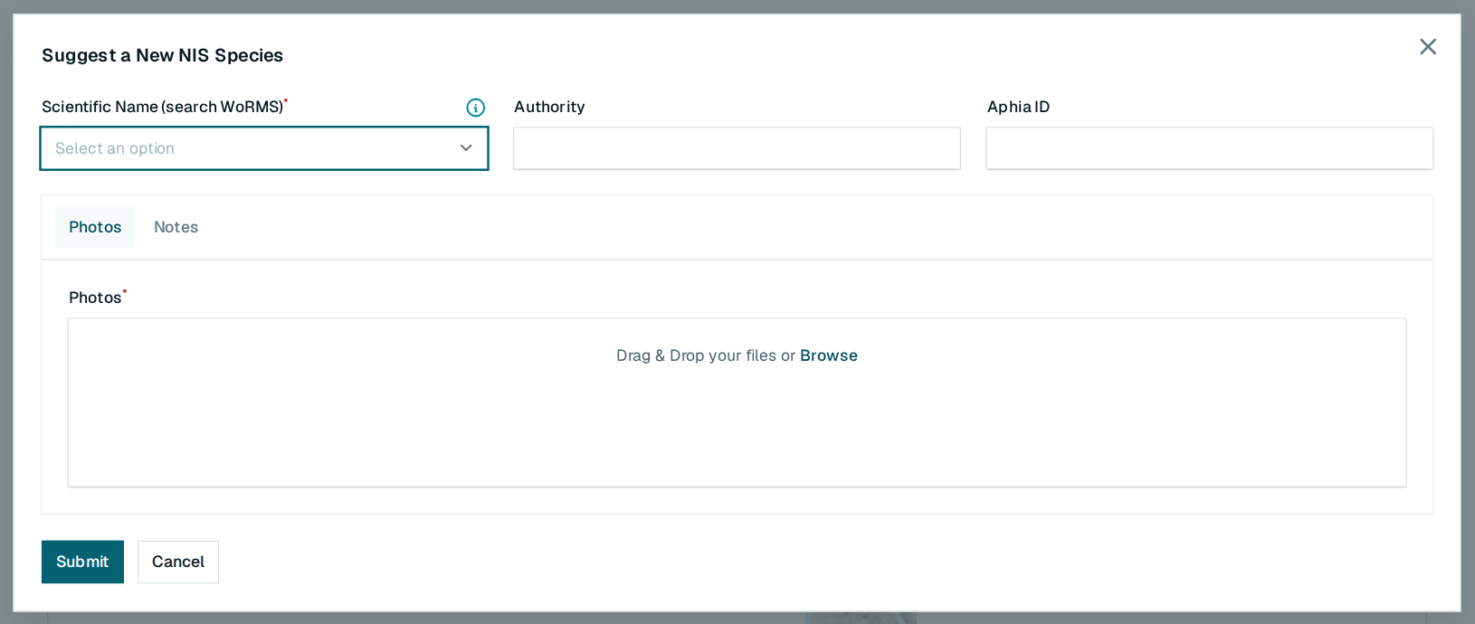 The species suggestion form
